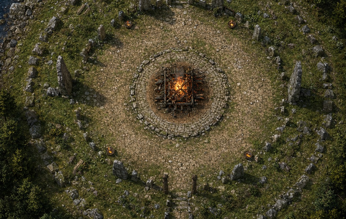 The funeral pyre at Ravenfjord's burial ground