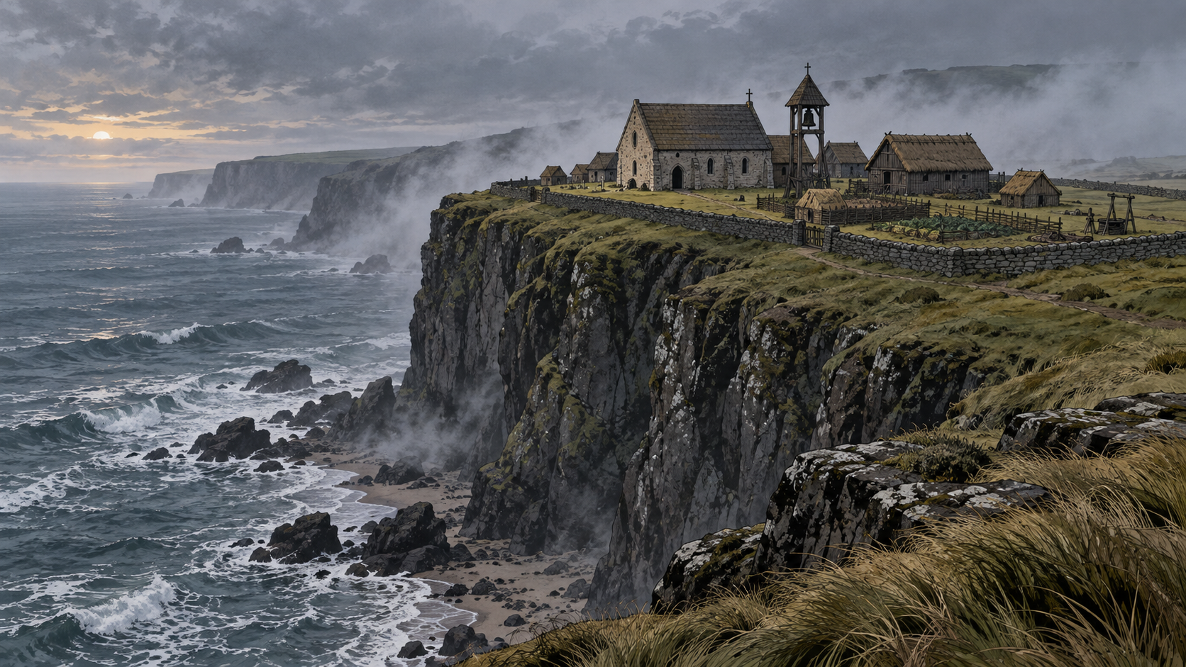 Saint Bega on a sea cliff